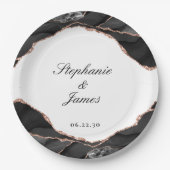 アゲエレガントート白黒バラゴールドフォイル結婚ズ ペーパープレート (正面)