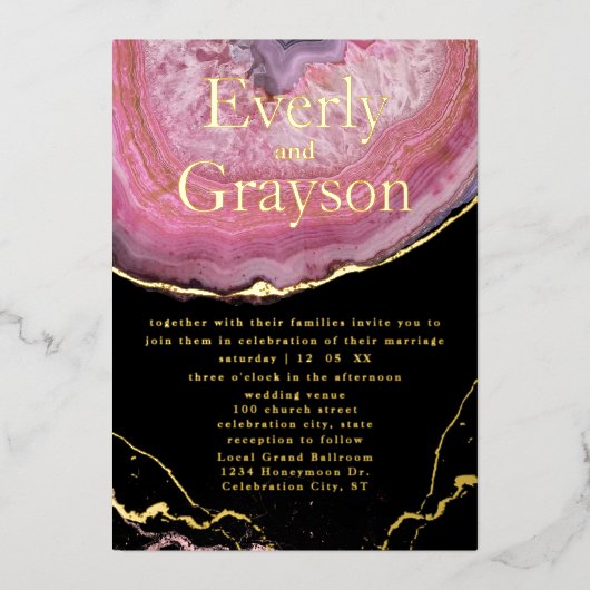 アゲエレガントート赤面ピンク&金ゴールド結婚ズ 箔招待状 (正面)