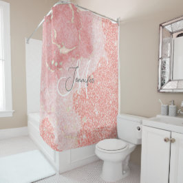 アゲガーリーートピンクグリッター赤面モノグラム シャワーカーテン