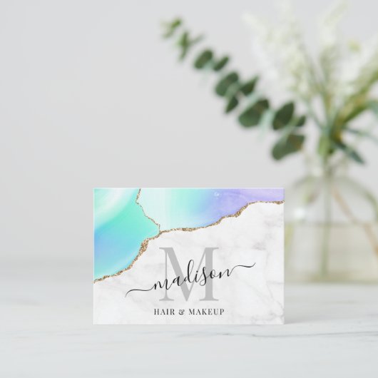 アゲガーリーート金ゴールドグリッター大理石モノグラムメイクアップ 名刺 (スタンド正面)