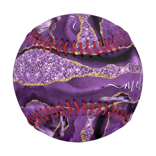 アゲットパープルバイオレット金ゴールドグリッターゲードユアネーム 野球ボール (正面)