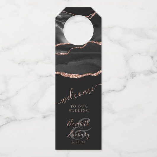 アゲテエレガントブラックバラ金ゴールドダーク結婚の歓迎 ボトルネックタグ (正面)