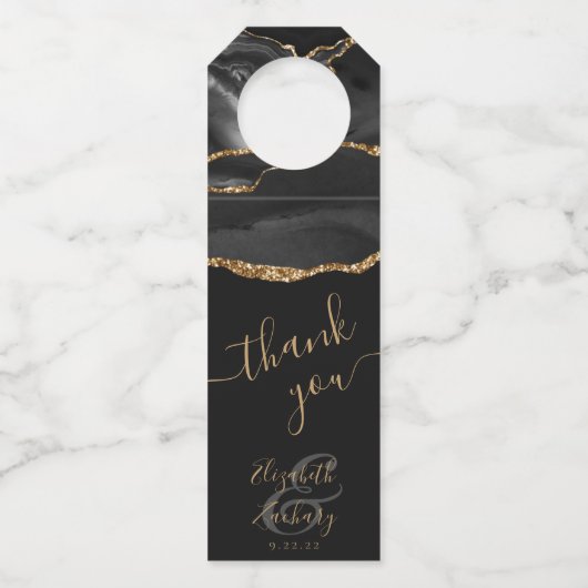 アゲテエレガントブラック金ゴールドダーク結婚ズ・サンキュー ボトルネックタグ (正面)