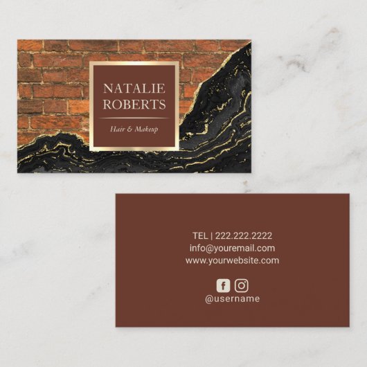 アゲテエレガントブラック金ゴールド大理石レンガ美しいサロン 名刺 (正面/裏面)