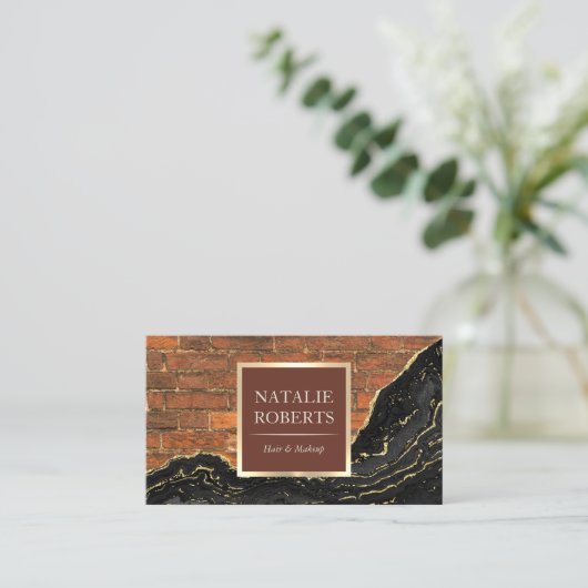 アゲテエレガントブラック金ゴールド大理石レンガ美しいサロン 名刺 (スタンド正面)