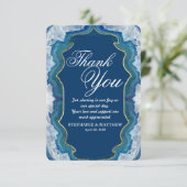 アゲテエレガントブルーかわいらしティール（緑がかった色）エッジパターン サンキューカード (スタンド正面)