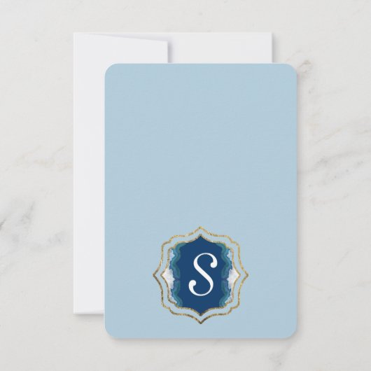 アゲテエレガントブルーかわいらしティール（緑がかった色）エッジパターン サンキューカード (裏面)