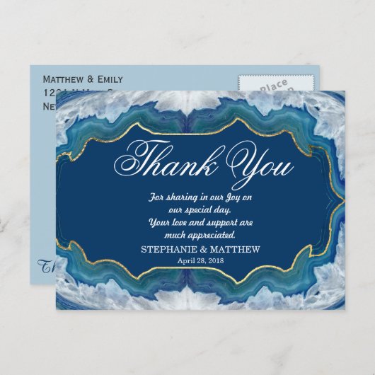 アゲテエレガントブルーかわいらしティール（緑がかった色）エッジパターン ポストカード (正面/裏面)