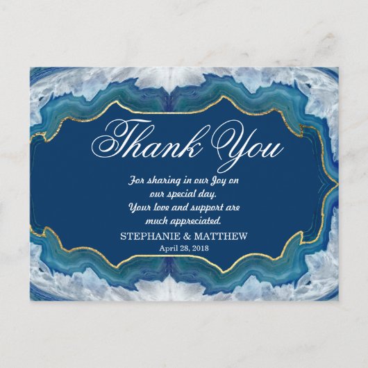 アゲテエレガントブルーかわいらしティール（緑がかった色）エッジパターン ポストカード (正面)