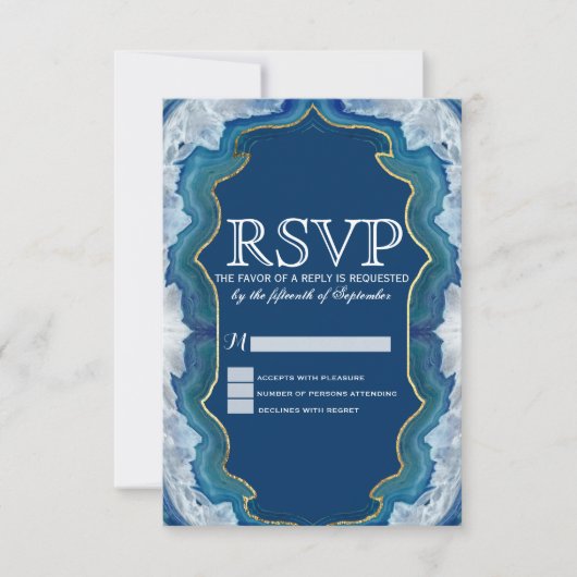 アゲテエレガントブルーかわいらしティール（緑がかった色）エッジパターン 出欠カード (正面)