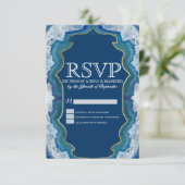 アゲテエレガントブルーかわいらしティール（緑がかった色）エッジパターン 出欠カード (スタンド正面)