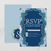 アゲテエレガントブルーかわいらしティール（緑がかった色）エッジパターン 出欠カード (正面/裏面)