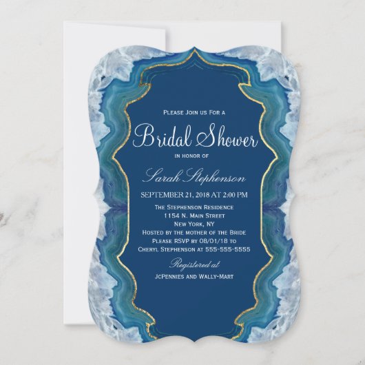 アゲテエレガントブルーかわいらしティール（緑がかった色）エッジパターン 招待状 (正面)