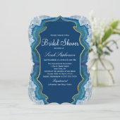 アゲテエレガントブルーかわいらしティール（緑がかった色）エッジパターン 招待状 (スタンド正面)