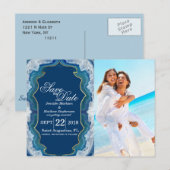 アゲテエレガントブルーかわいらしティール（緑がかった色）エッジパターン 案内ポストカード (正面/裏面)