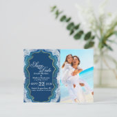 アゲテエレガントブルーかわいらしティール（緑がかった色）エッジパターン 案内ポストカード (スタンド正面)