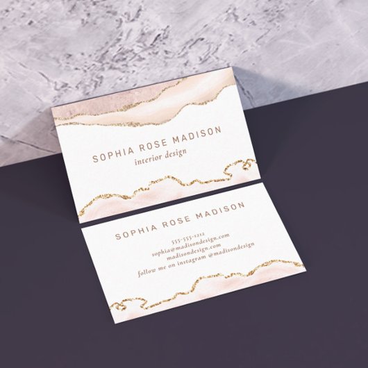 アゲテエレガントマーブルウォーターカラーコーラル金ゴールド 名刺