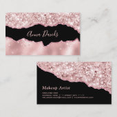 アゲテエレガントメイクアップアーティストバラ金ゴールドピンクグリッター 名刺 (正面/裏面)