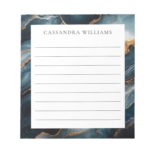 アゲテゲード金ゴールドとネイビーブルー大理石が並ぶ ノートパッド (正面)