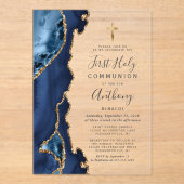 アゲテジオードブルー金ゴールドグリッターファーストホーリーコミュニオン アクリル招待状 (正面)