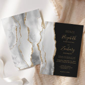 アゲテモダンググレーホワイト金ゴールドダーク結婚ズ 招待状