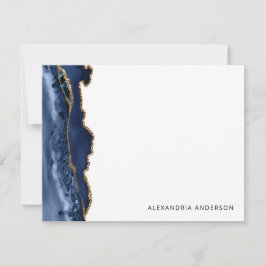 アゲテモダンネイビーブルー金ゴールドグリッターマーブルゲード ノートカード