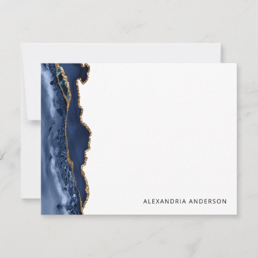 アゲテモダンネイビーブルー金ゴールドグリッターマーブルゲード ノートカード (正面)