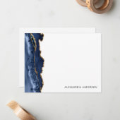 アゲテモダンネイビーブルー金ゴールドグリッターマーブルゲード ノートカード (正面/裏面インサイチュ)