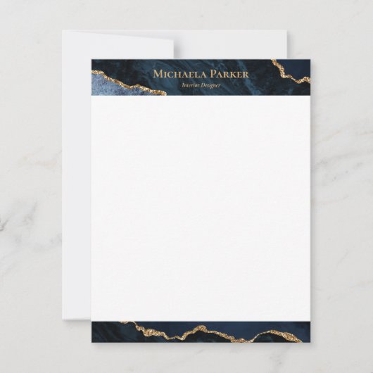 アゲテモダンネイビーブルー金ゴールドゲード ノートカード (正面)