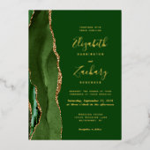 アゲテモダンハンターグリーン金ゴールド結婚ズ 箔招待状 (正面)
