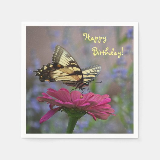 アゲハチョウかわいらしバタフライオン《植物》百日草 スタンダードカクテルナプキン (正面)
