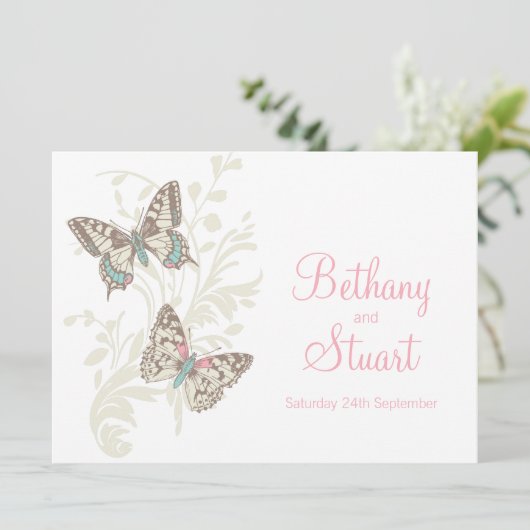 アゲハチョウと色彩の鮮やかレディ・ピンク結婚アート 招待状 (スタンド正面)