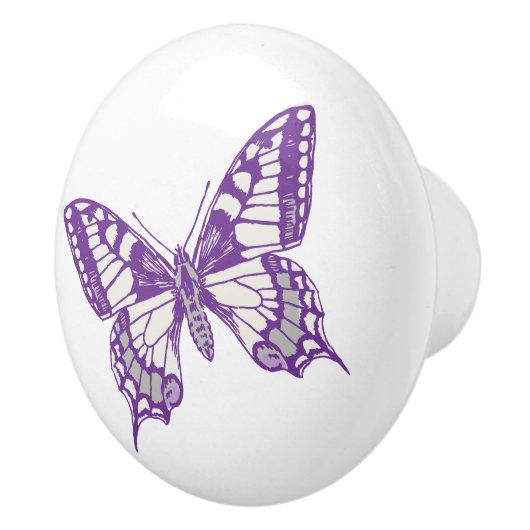 アゲハチョウの蝶紫色のインクをしみ込ませられた芸術のドアノブ セラミックノブ (右)