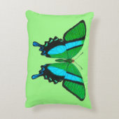 アゲハチョウバタフライイングリーン、ターコイズ&ブラック アクセントクッション (裏面(縦))
