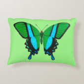 アゲハチョウバタフライイングリーン、ターコイズ&ブラック アクセントクッション (裏面)
