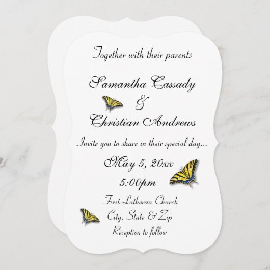 アゲハチョウバタフライエレガントウェディング招待状 招待状 (正面/裏面)