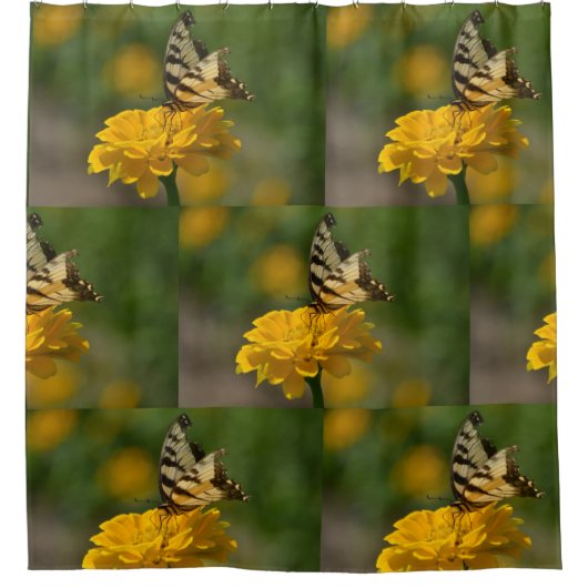 アゲハチョウバタフライオン《植物》百日草 シャワーカーテン (正面)