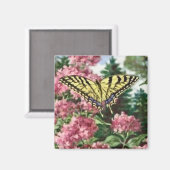 アゲハチョウバタフライピンクフラワーズガーデン絵画ズ マグネット (正面/裏面)