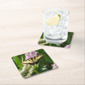 アゲハチョウ蝶の紫色の野生の花 スクエアペーパーコースター (インサイチュ)