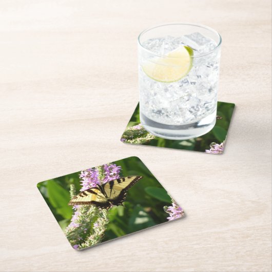 アゲハチョウ蝶の紫色の野生の花 スクエアペーパーコースター (インサイチュ)