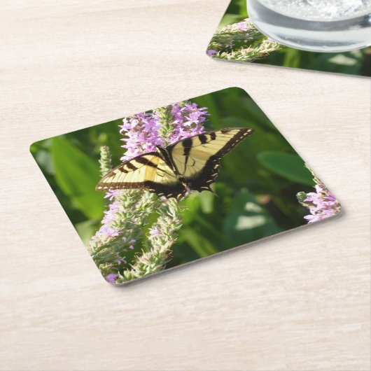 アゲハチョウ蝶の紫色の野生の花 スクエアペーパーコースター (アングル)