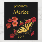 アゲハチョウ蝶オンレッドフラワーワインラベル ワインラベル (シングルラベル)