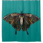 アゲハチョウ蝶ティール（緑がかった色） シャワーカーテン (正面)