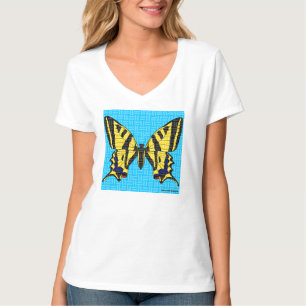 アゲハチョウ(白) - レディース ベーシックVネックTシャツ Tシャツ