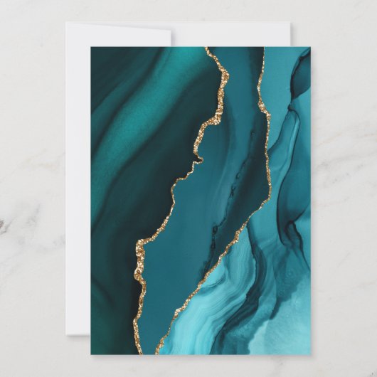 アゲモダンートティール(緑がかった色)金ゴールドダークウェディング日付を保存 セーブザデート (裏面)