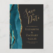 アゲモダンートティール（緑がかった色）金ゴールドダークウェディング日付を保存 案内ポストカード (正面)