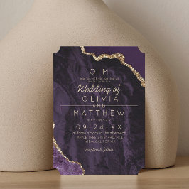 アゲモダンートパープルエレガント金ゴールド結婚ズモノグラム 招待状