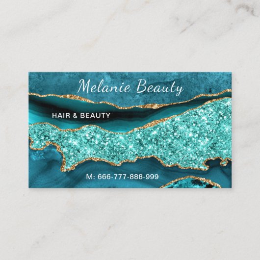 アゲートアクアブルーターコイズQRコードビジネスカード 名刺 (正面)