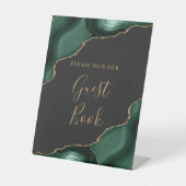 アゲートエメラルドグリーン金ゴールド結婚ダークのゲストブック 台座サイン (正面)