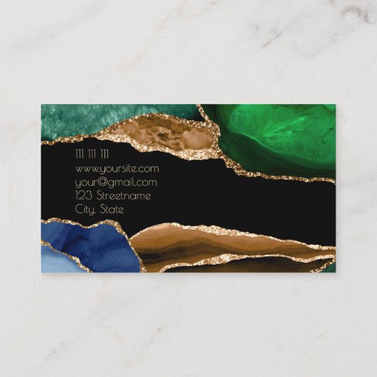 アゲートエレガント金ゴールドブルーグリーンデザイナー 名刺 (裏面)